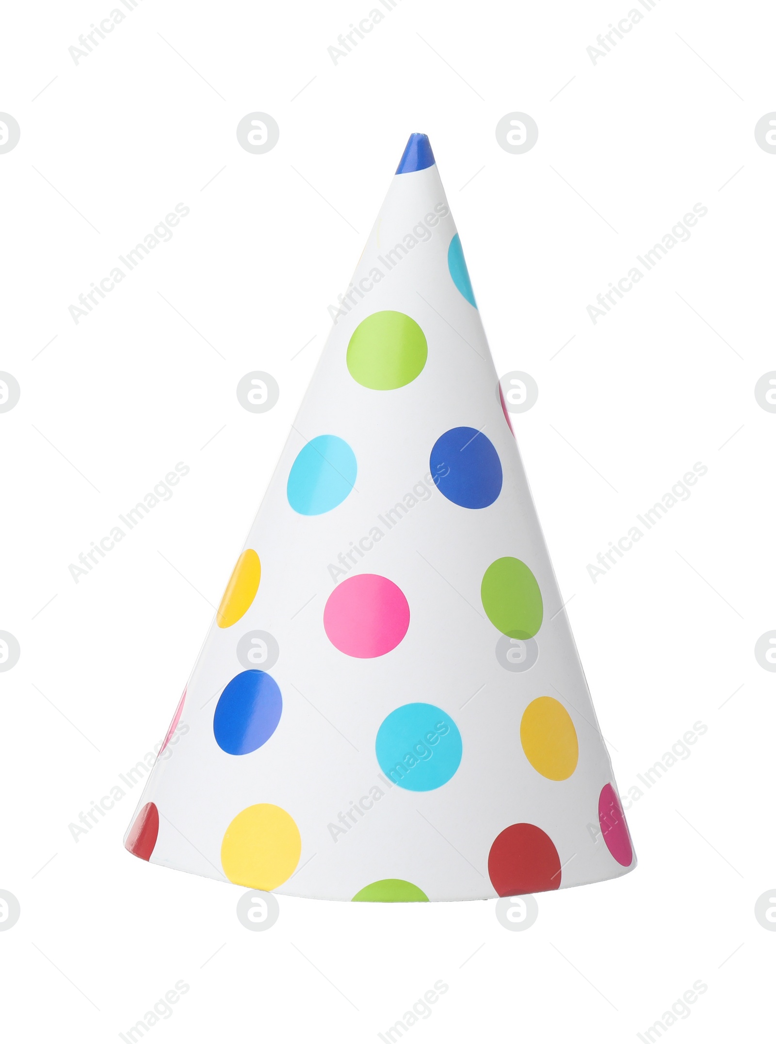 Photo of One colorful party hat isolated on white