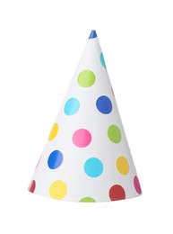 Photo of One colorful party hat isolated on white