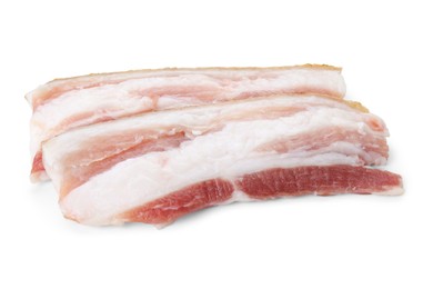 Photo of Pieces of raw pork belly isolated on white