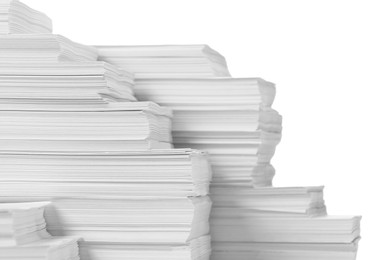 Photo of Stacks of paper sheets on white background