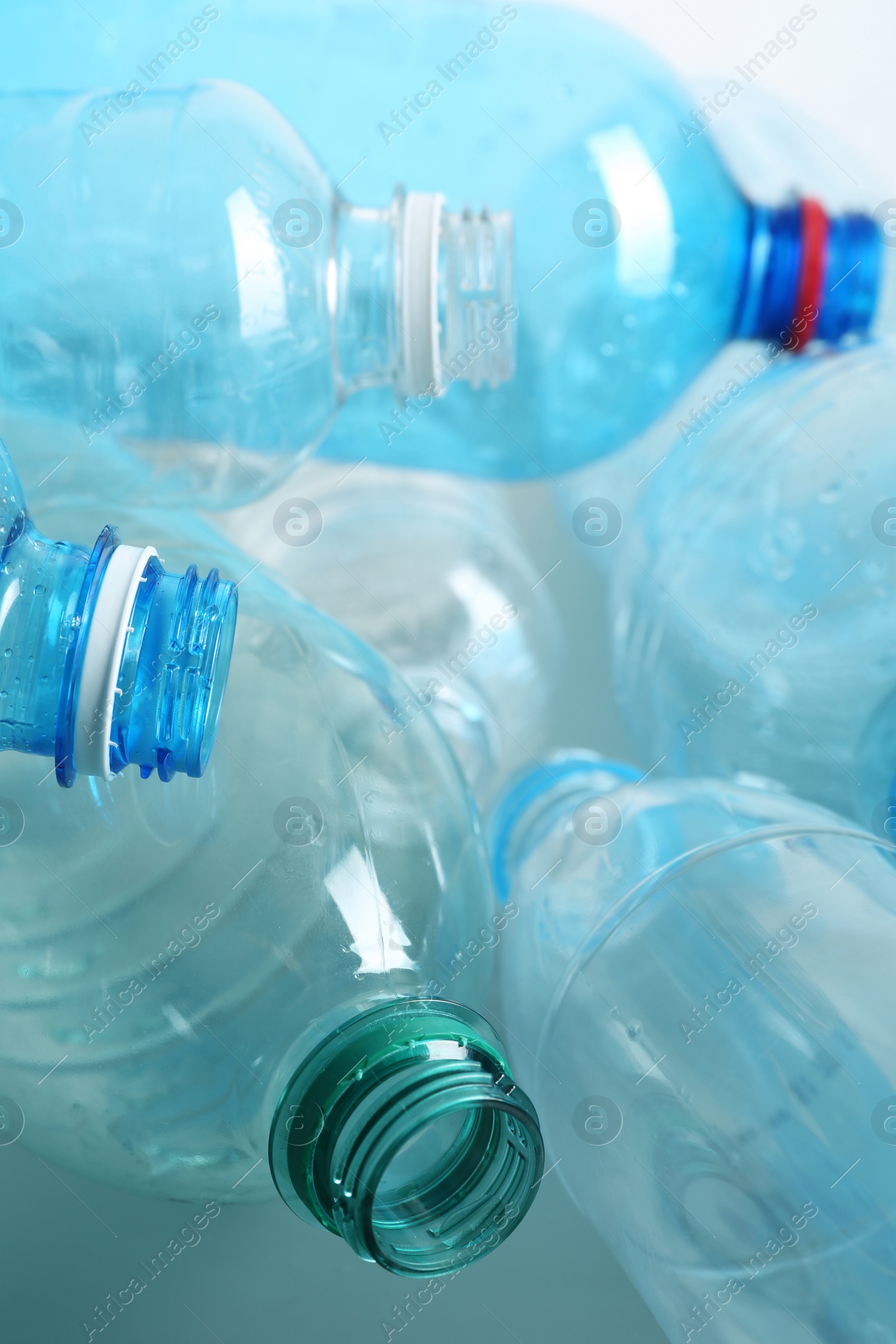 Photo of Many plastic bottles as background, closeup. Recycle concept