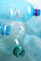 Many plastic bottles as background, closeup. Recycle concept