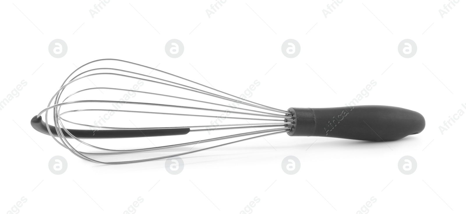 Photo of Metal whisk isolated on white. Kitchen tool