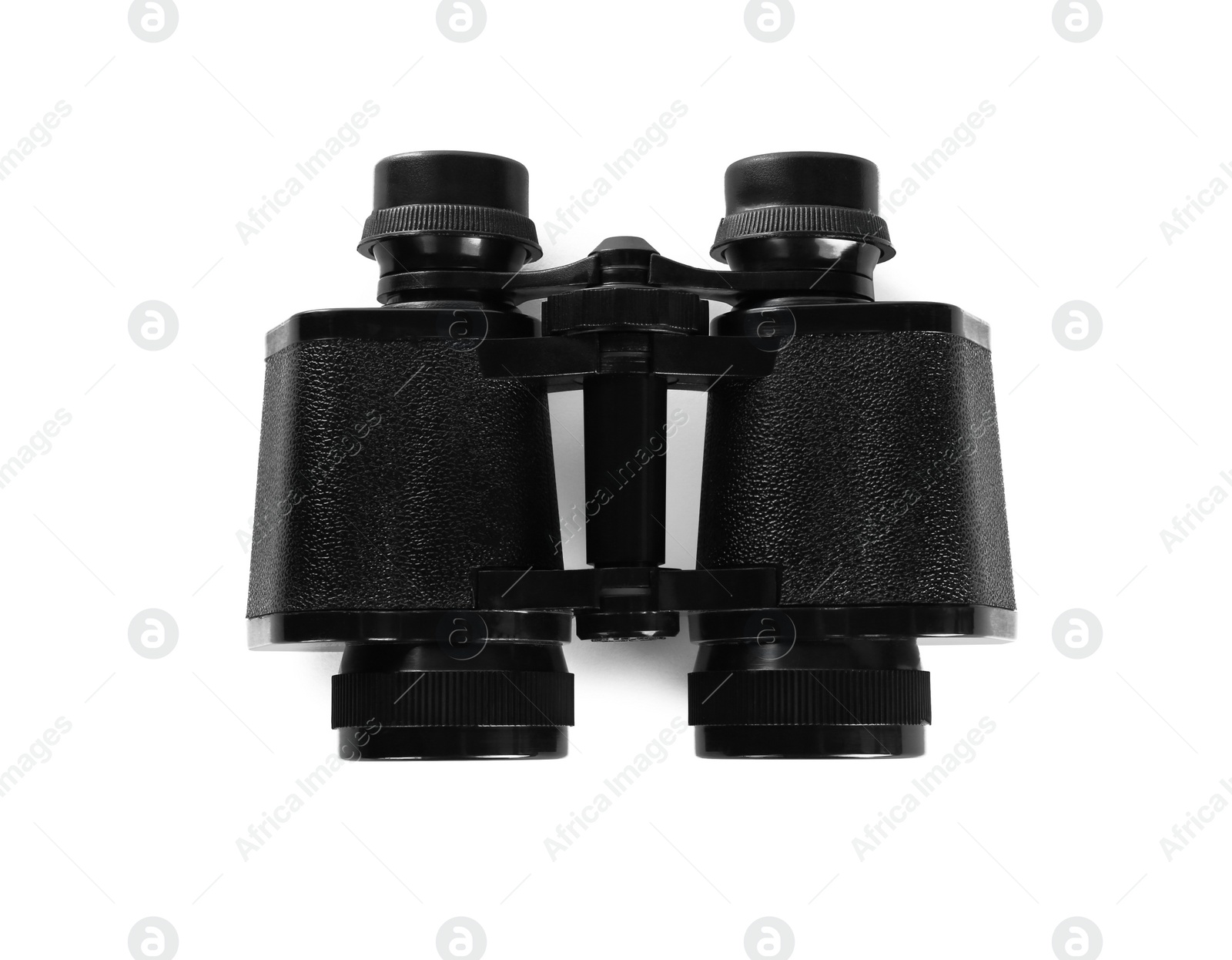 Photo of Modern binoculars isolated on white, top view