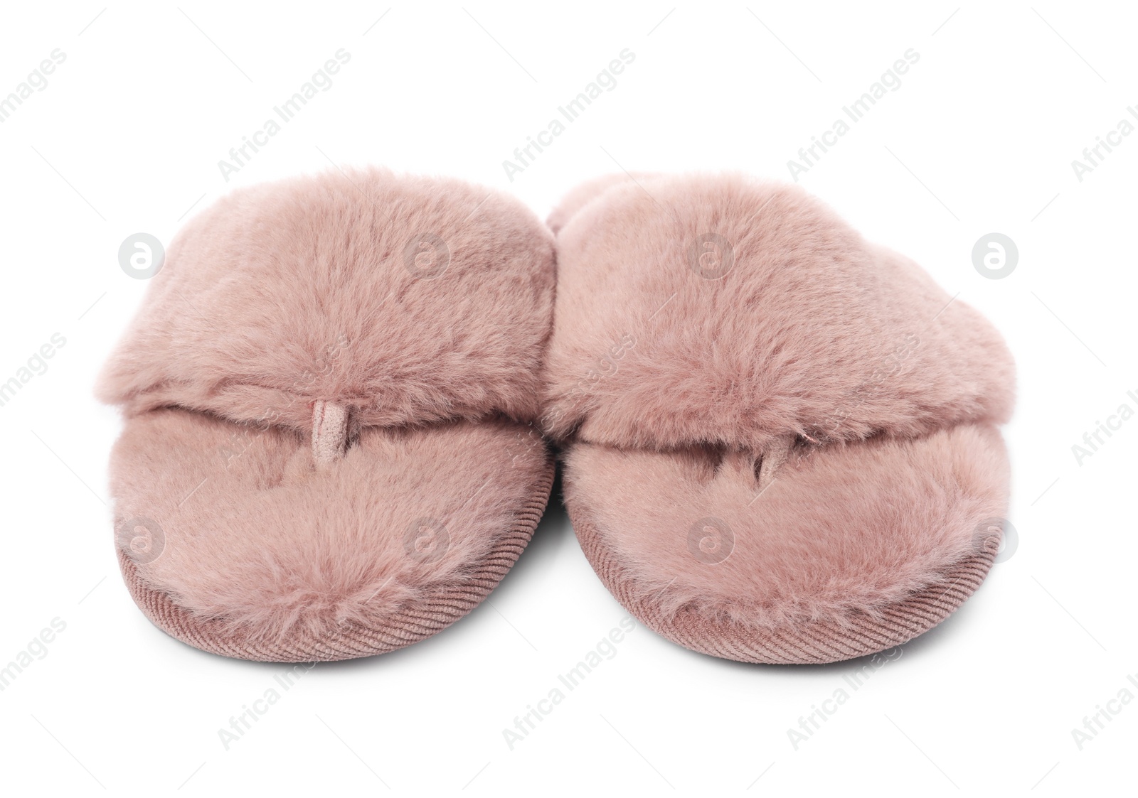 Photo of Pair of pink soft slippers isolated on white