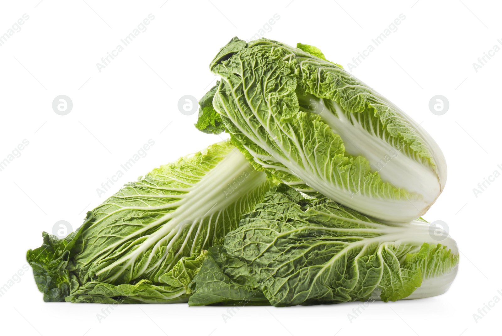 Photo of Fresh tasty Chinese cabbages on white background