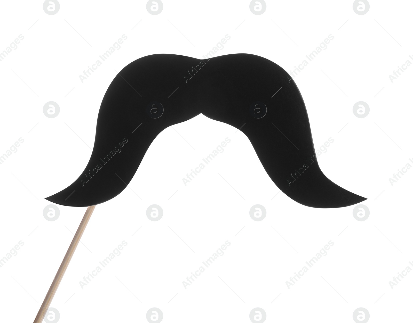 Photo of Fake paper mustache on stick against white background