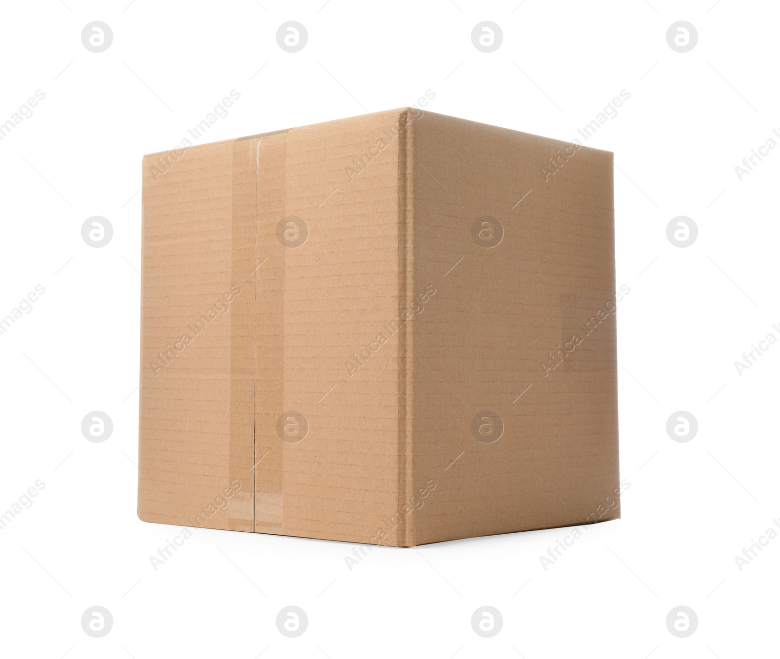 Photo of One closed cardboard box on white background