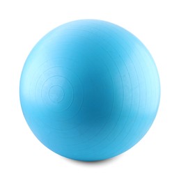 One light blue fitness ball isolated on white. Sport equipment