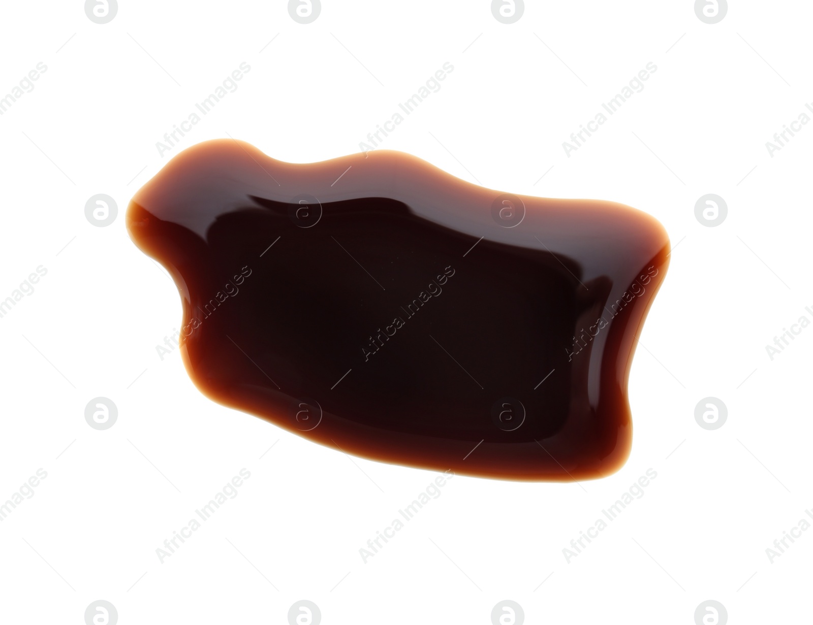 Photo of Delicious soy sauce isolated on white, top view