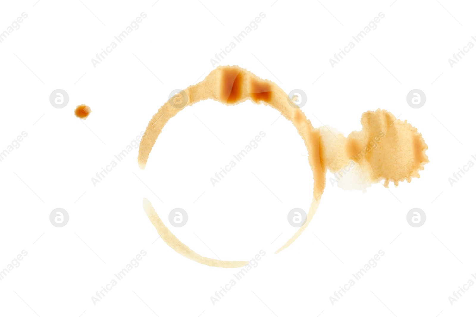 Photo of Coffee cup stain isolated on white, top view