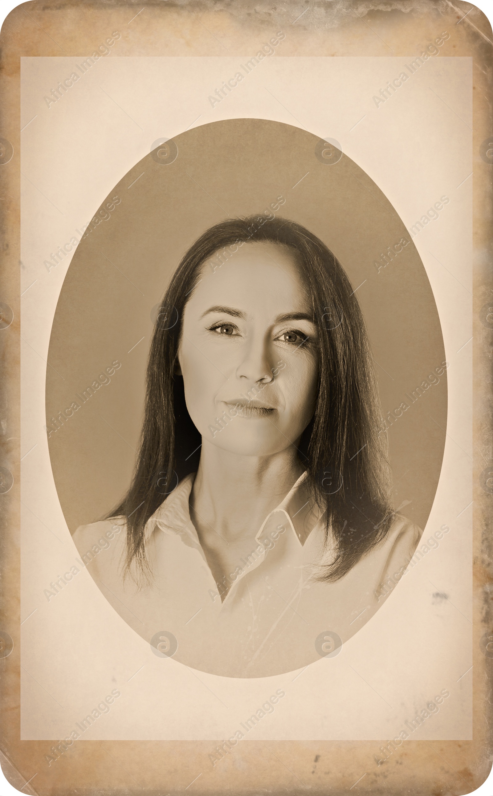 Image of Old picture of beautiful mature woman. Portrait for family tree