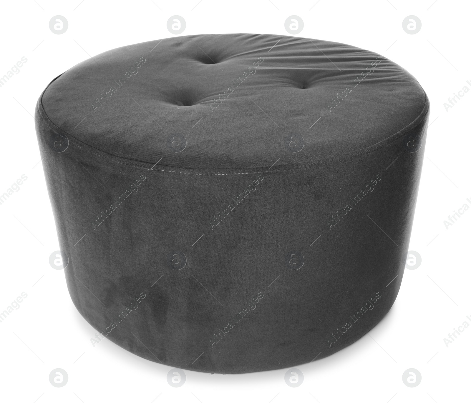 Photo of Stylish grey velvet ottoman isolated on white