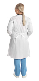 Photo of Doctor in clean uniform on white background