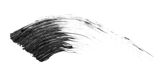 Photo of Smear of black mascara isolated on white, top view