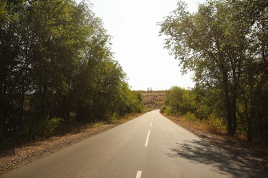 Beautiful view of empty asphalt highway. Road trip