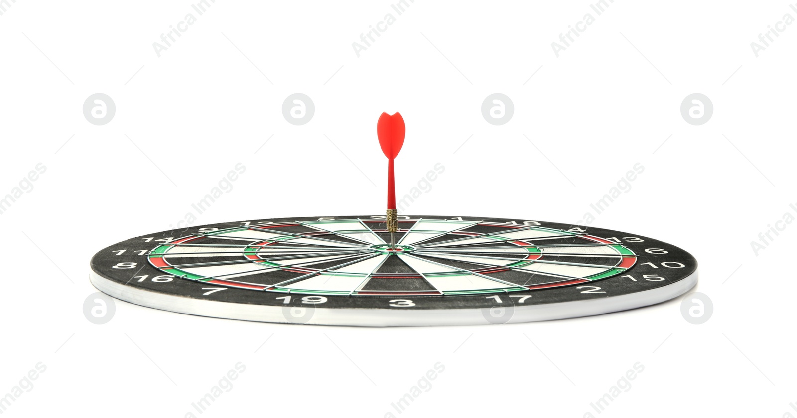 Photo of Dart board with color arrow hitting target