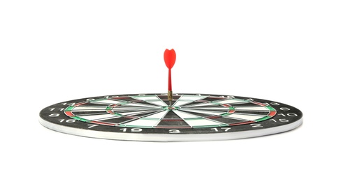 Photo of Dart board with color arrow hitting target