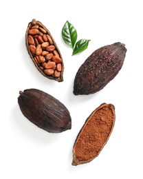 Photo of Composition with cocoa products on white background, top view