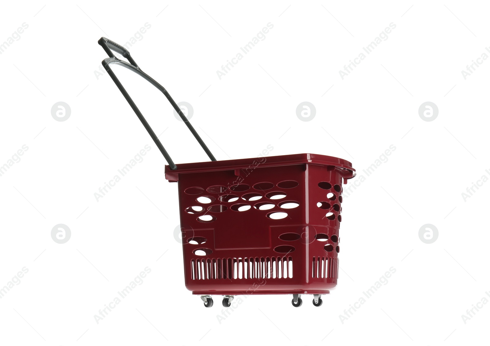 Photo of Red empty shopping basket isolated on white