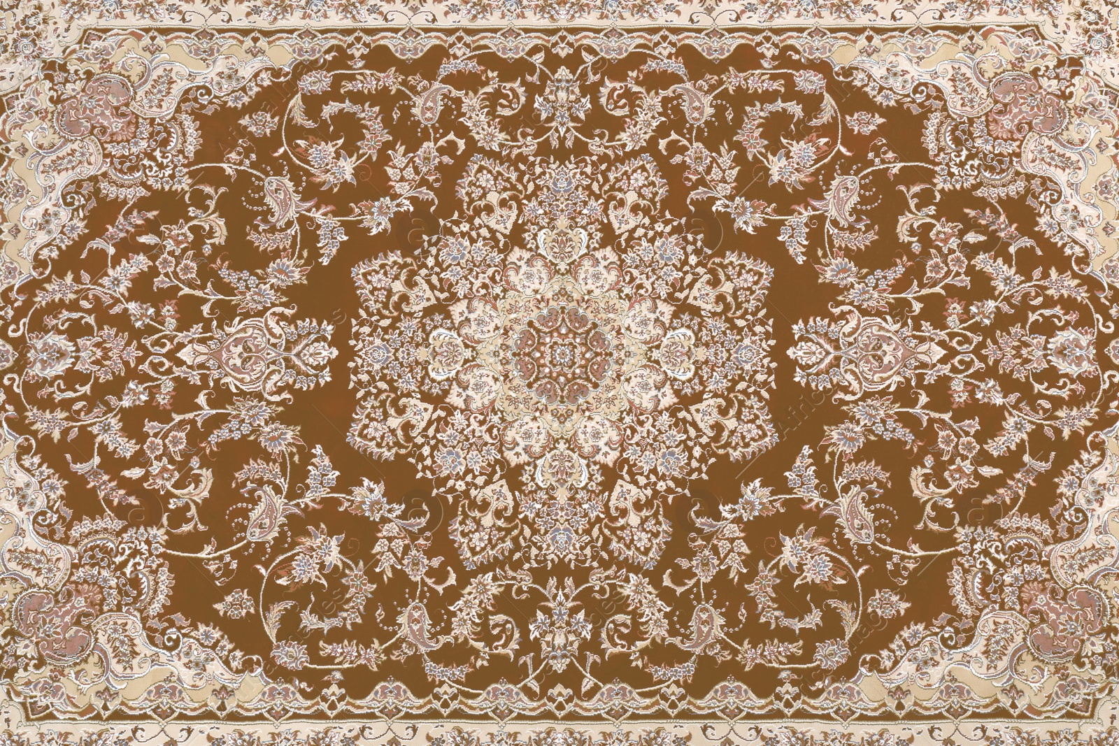 Image of Soft beige carpet with beautiful pattern as background, top view