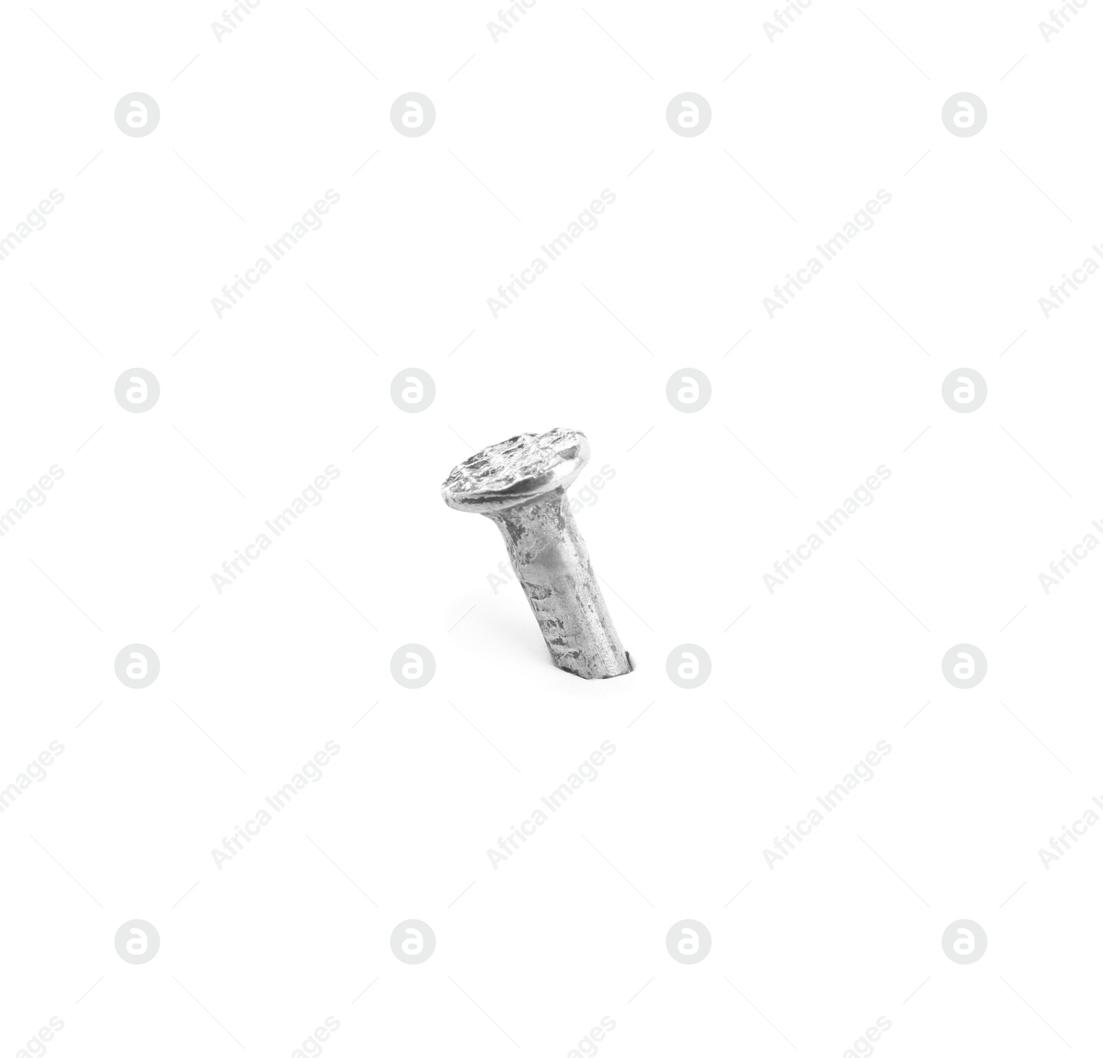 Photo of One shiny metal nail isolated on white