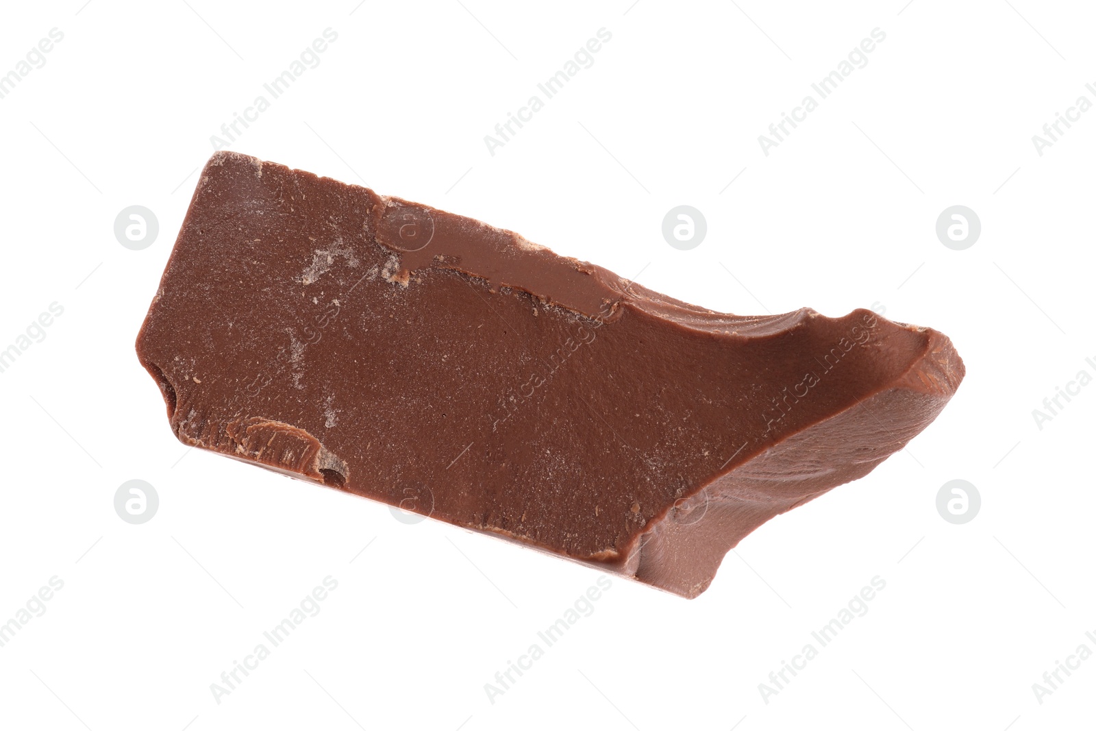 Photo of Piece of tasty milk chocolate isolated on white, top view