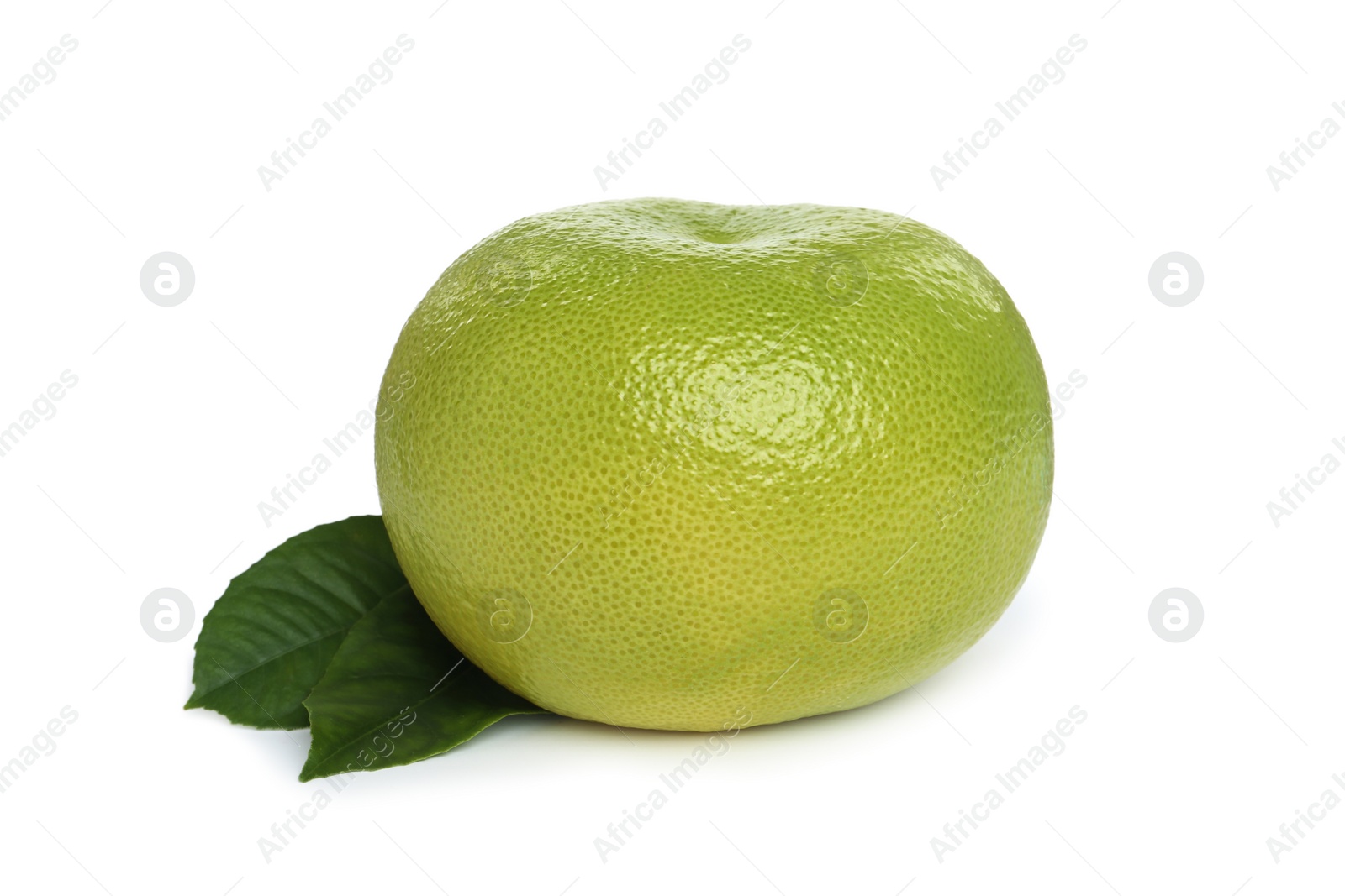 Photo of Fresh ripe sweetie fruit with green leaves isolated on white