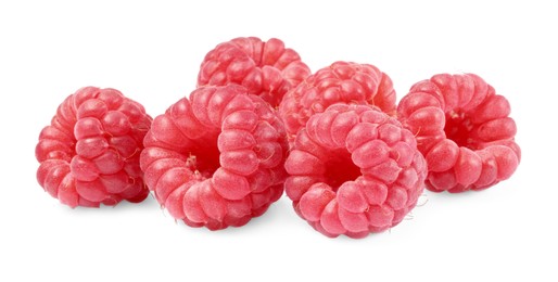 Photo of Heap of tasty ripe raspberries isolated on white