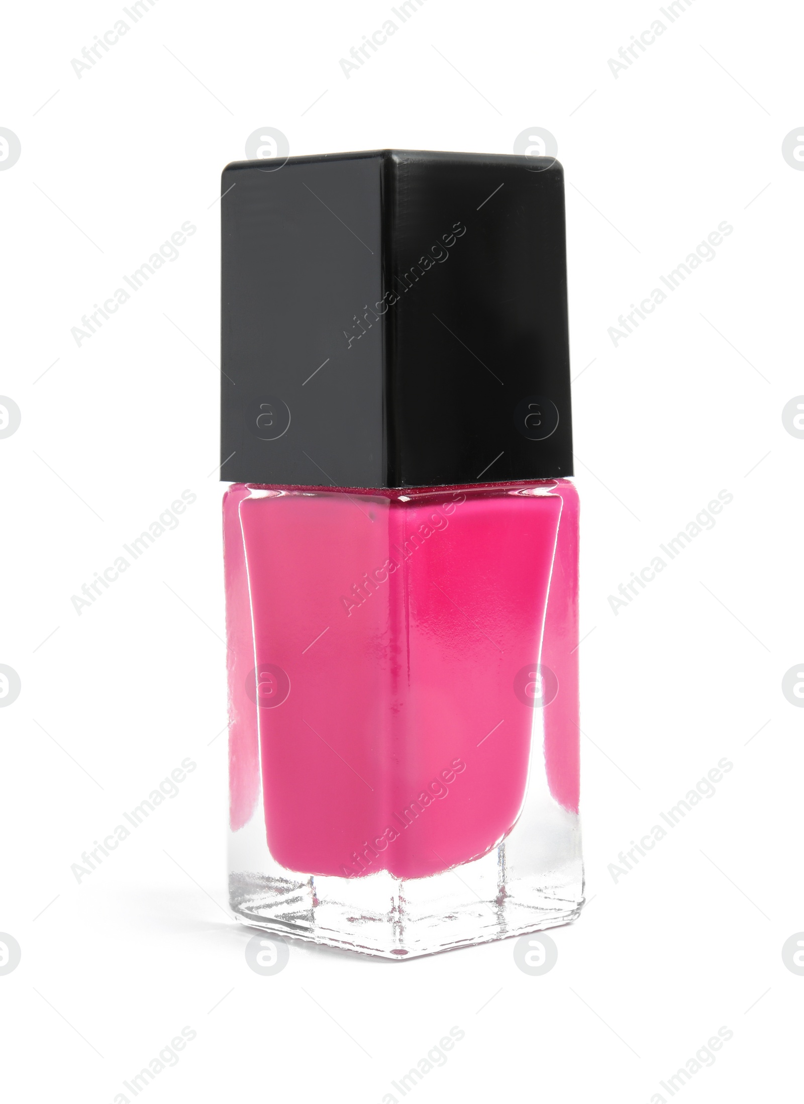 Photo of Bottle of nail polish on white background