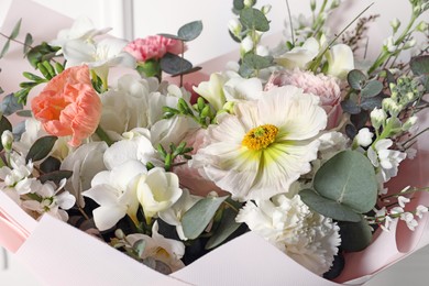 Photo of Closeup view of bouquet with beautiful flowers