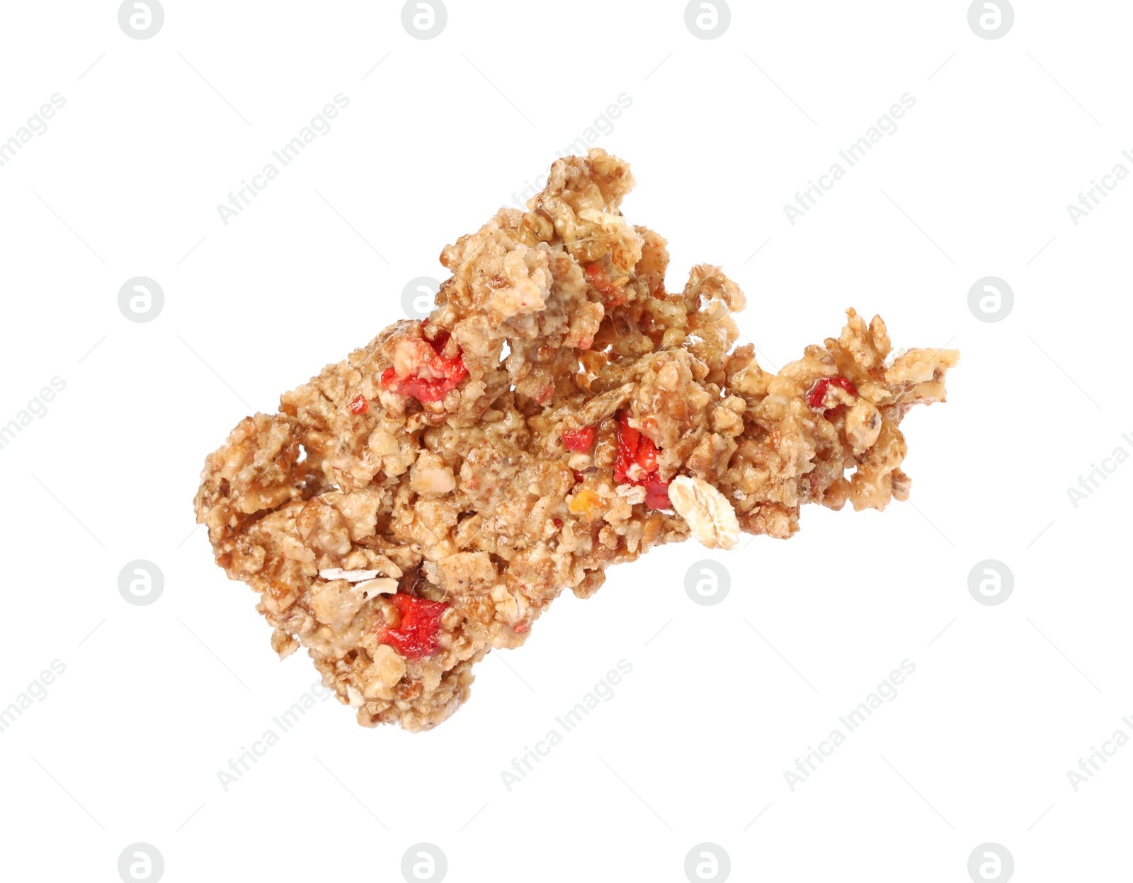 Photo of One piece of tasty granola bar isolated on white