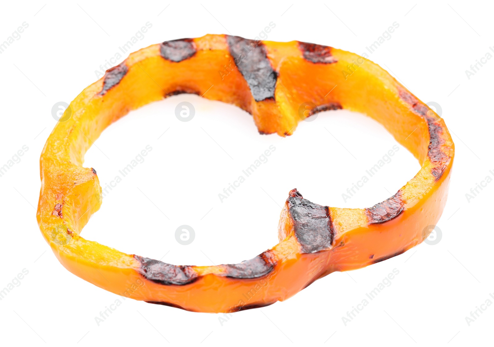 Photo of Slice of grilled orange pepper isolated on white