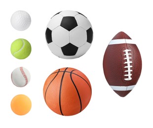 Image of Set with different sport balls on white background