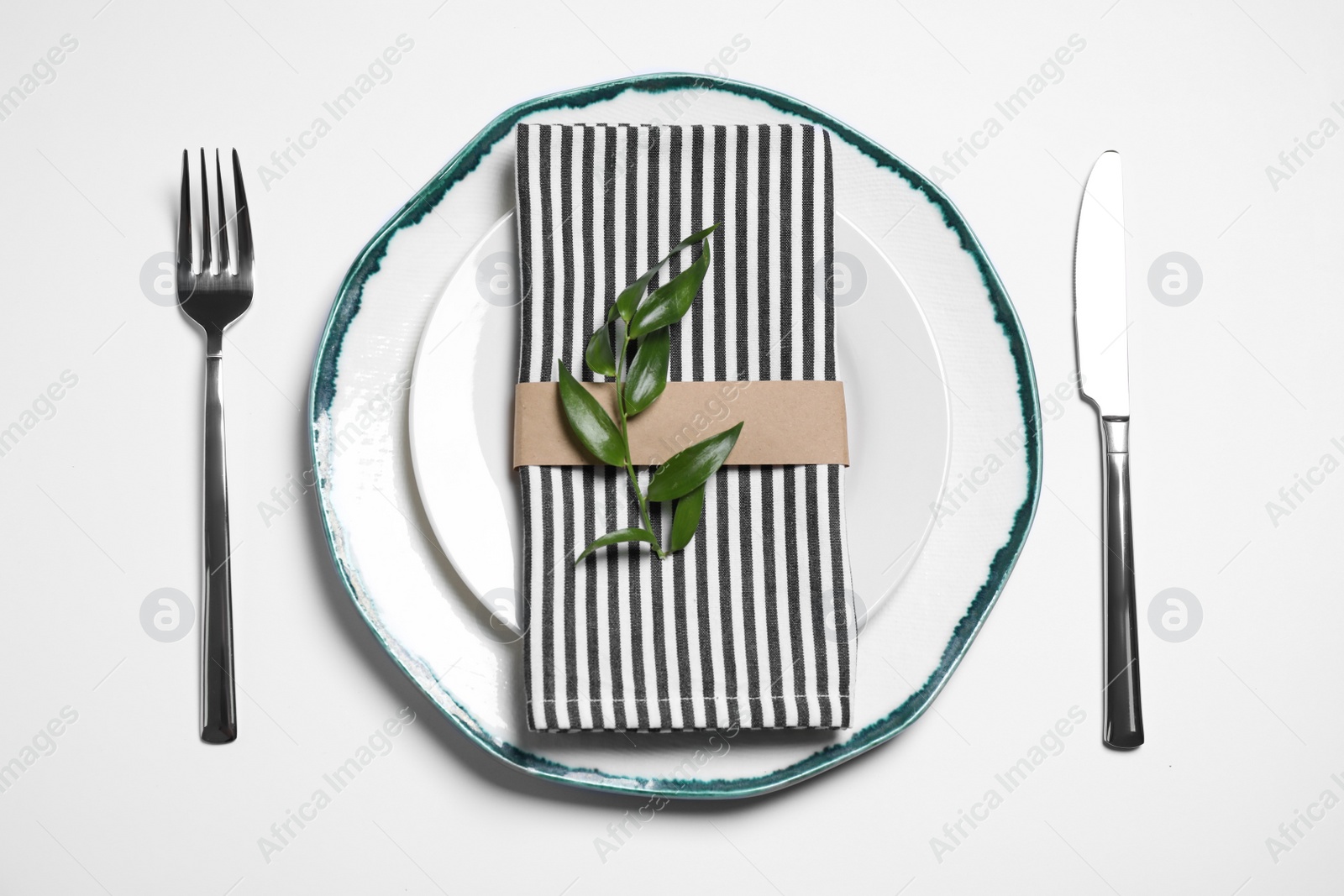 Photo of Stylish table setting on white background, top view