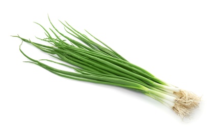 Photo of Fresh green onion on white background