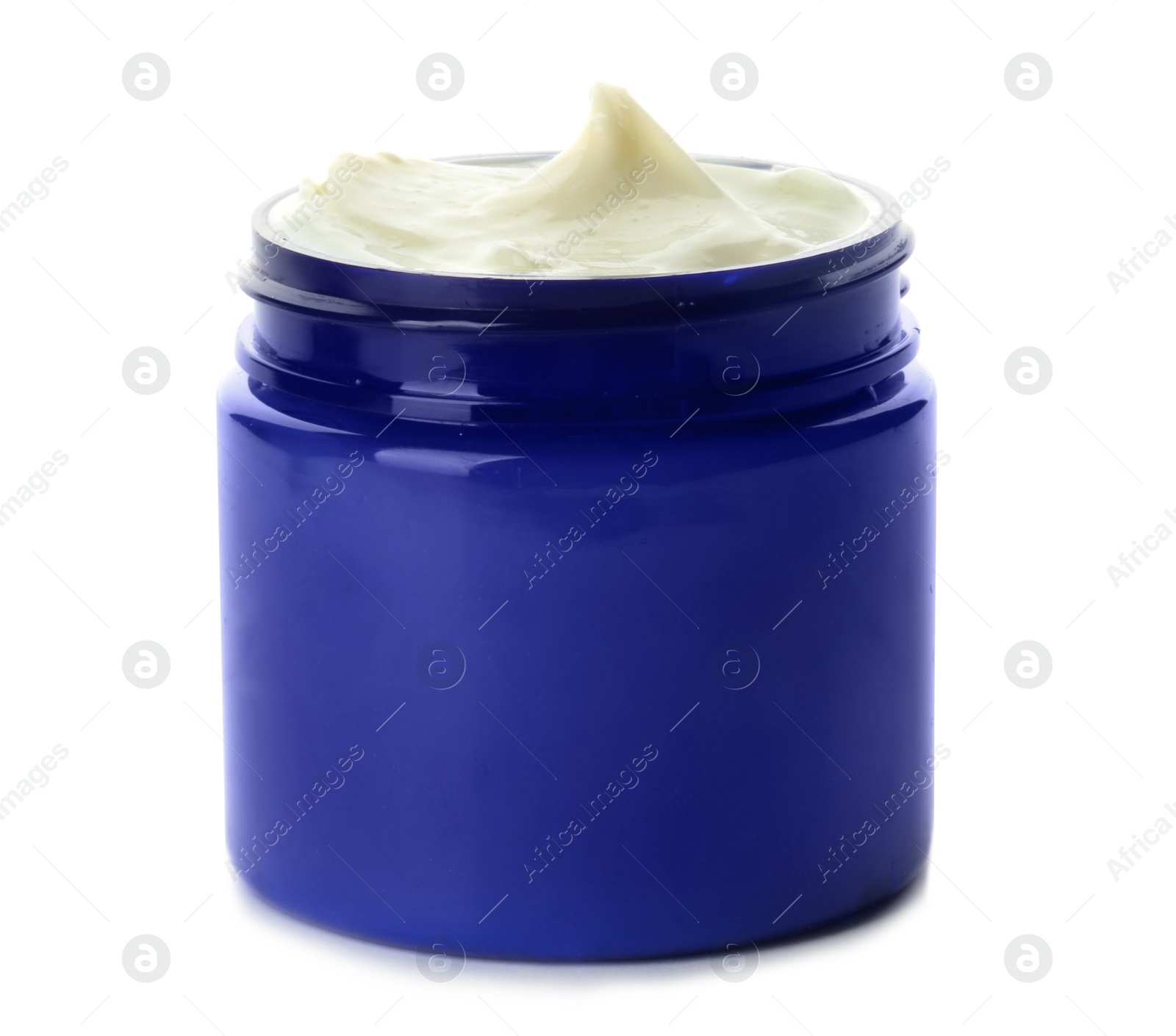 Photo of Jar with hand cream on white background