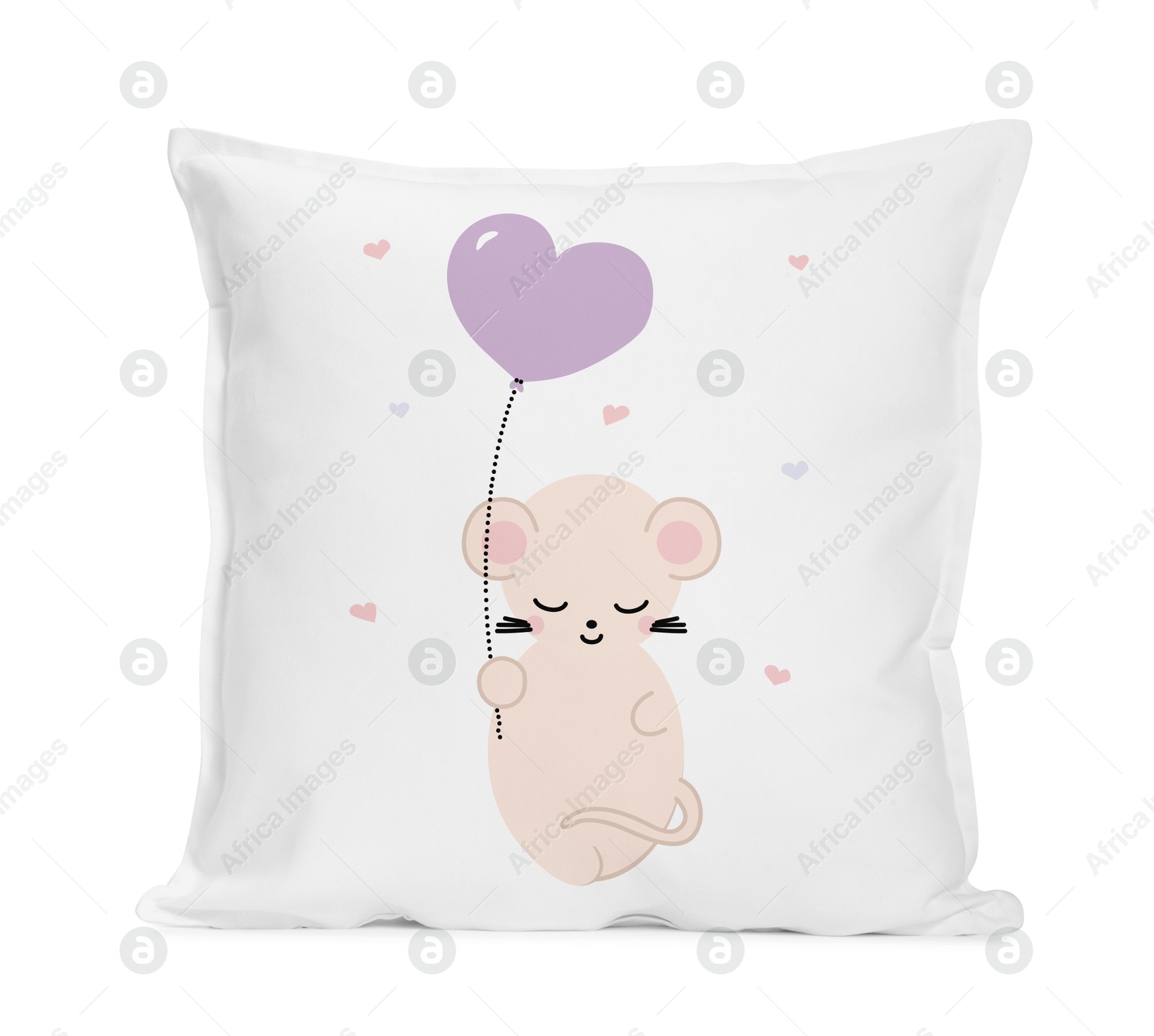 Image of Soft pillow with cute print isolated on white