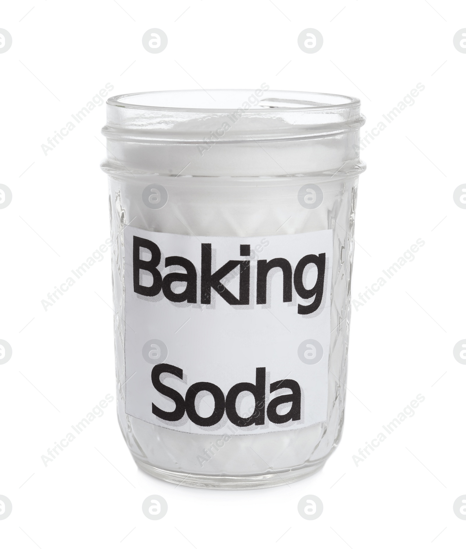 Photo of Jar of baking soda isolated on white