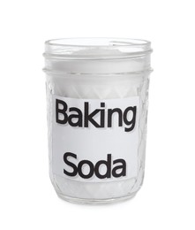 Jar of baking soda isolated on white