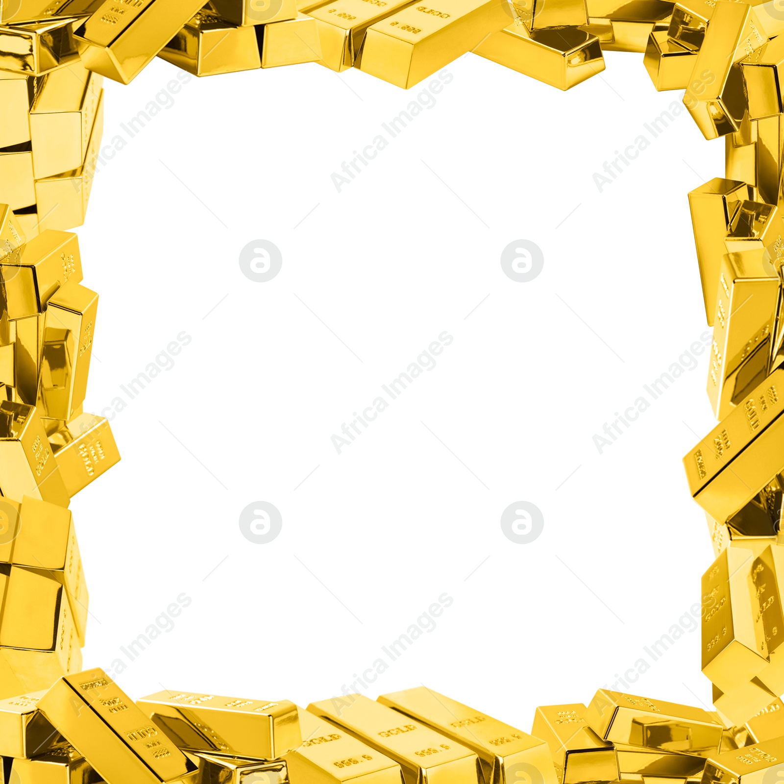 Image of Frame of many golden bars on white background