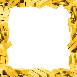 Image of Frame of many golden bars on white background