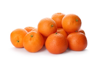 Photo of Fresh tangerines on white background. Citrus fruit