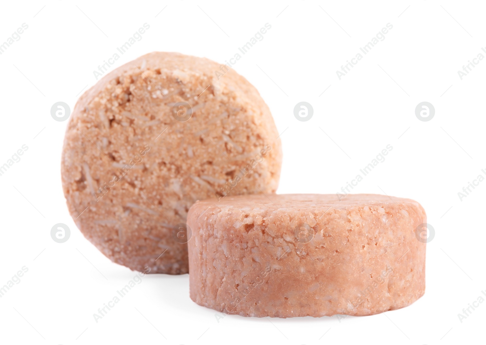 Photo of Solid shampoo bars on white background. Hair care