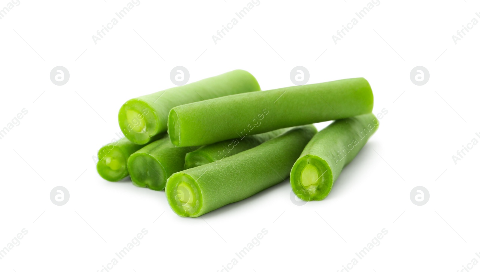 Photo of Delicious fresh green beans on white background