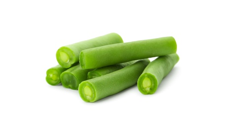 Delicious fresh green beans on white background