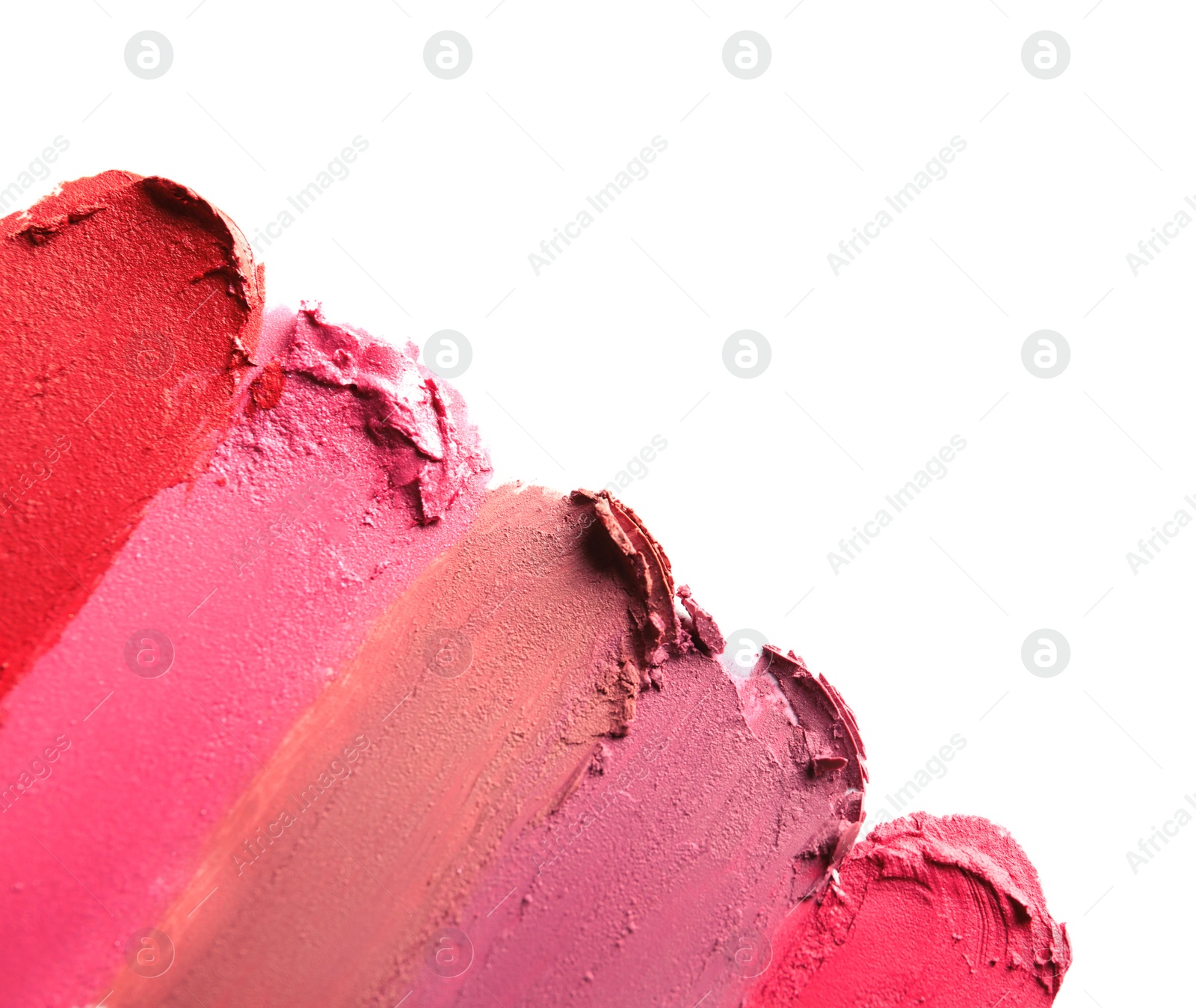 Photo of Lipstick smears isolated on white, top view. Space for text