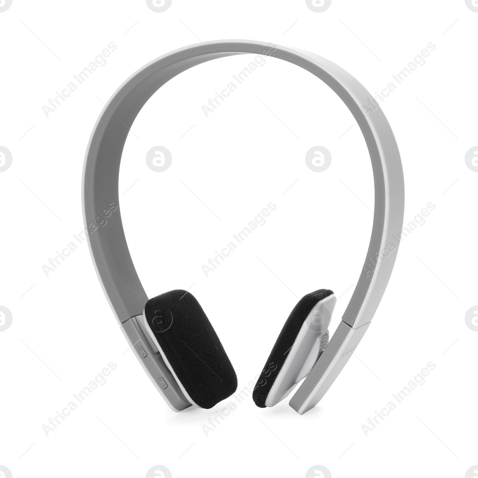 Photo of Stylish modern headphones with earmuffs on white background