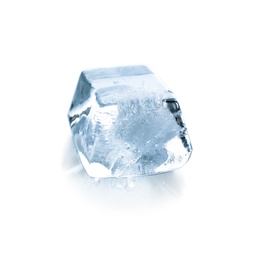 Photo of One crystal ice cube on white background