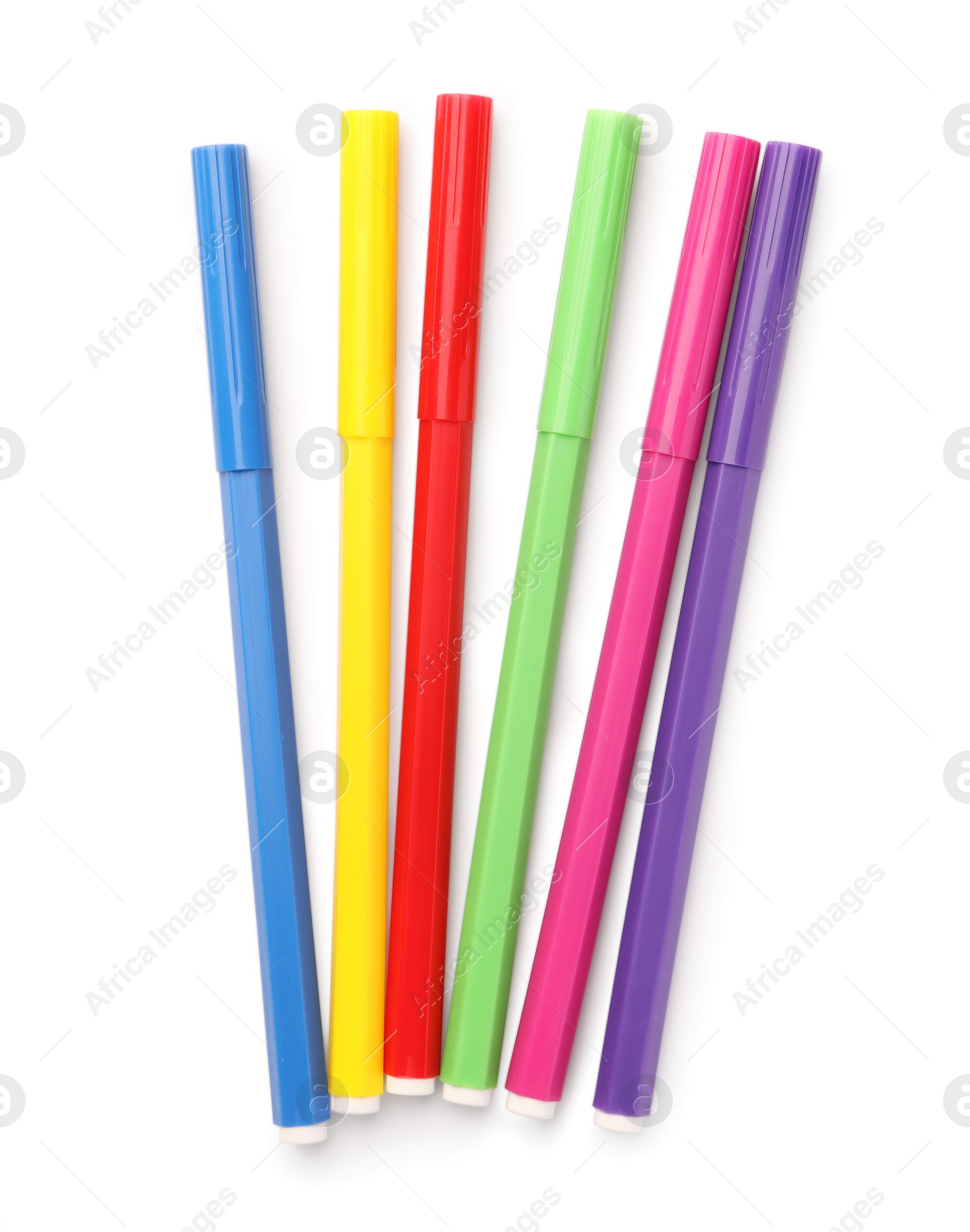 Photo of Bright markers isolated on white, top view